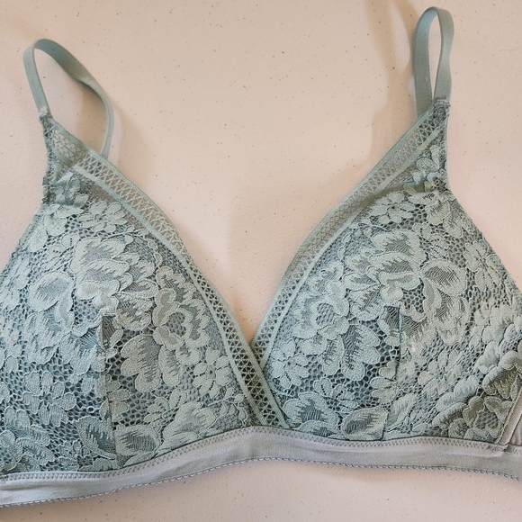 Knix Lace Deep V-Neck Plunge Bra Wireless Wire Free Blue Turquoise Size Medium - Picture 4 of 8